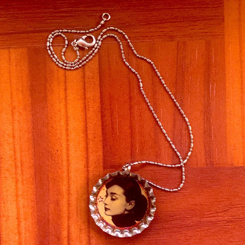 Retro Audrey Hepburn Bottlecap Pendant Necklace